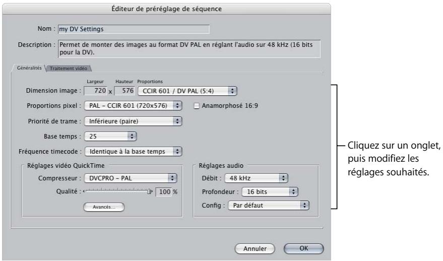 APPLE FINAL CUT PRO 6 - Pour visualiser et modifier chaque réglage pour une séquence : - 1