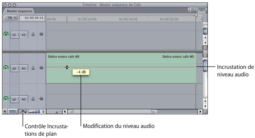 APPLE FINAL CUT PRO 6 - Pour ajuster le niveau audio d'un seul élément sans image clé : - 1