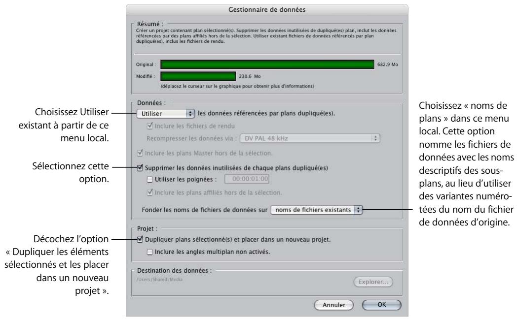 APPLE FINAL CUT PRO 6 - Dans le Gestionnaire de données, procédez aux sélections suivantes : - 1
