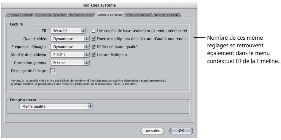 APPLE FINAL CUT PRO 6 - Onglet Contrôle de lecture des Réglages système - 1