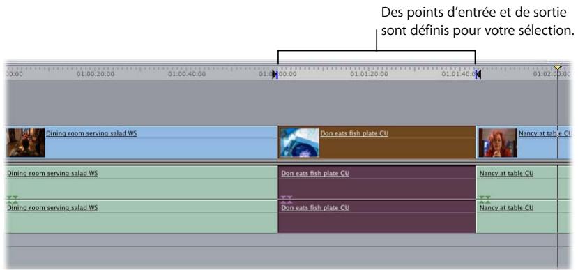 APPLE FINAL CUT PRO 6 - Pour définir des points d'entrée et de sortie en fonction de la sélection actuelle de la Timeline : - 2