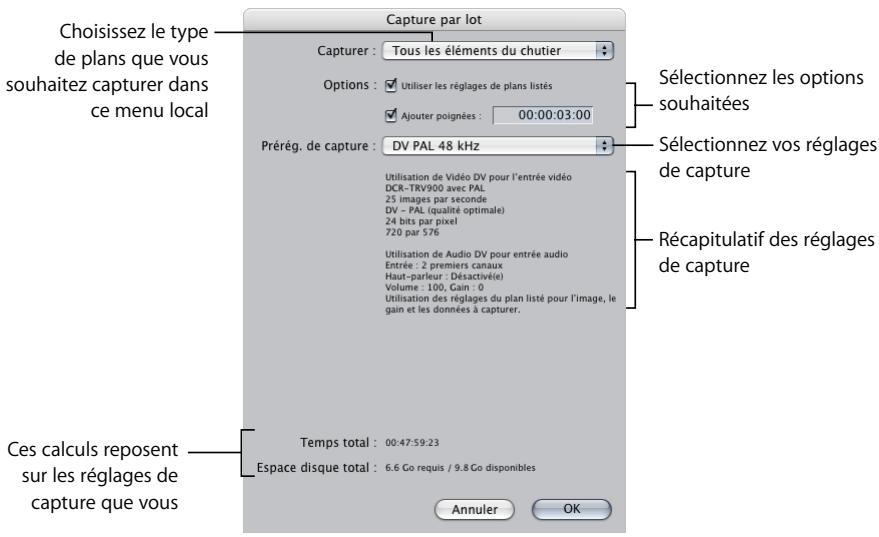 APPLE FINAL CUT PRO 6 - Réglages et options pour la capture par lot - 1