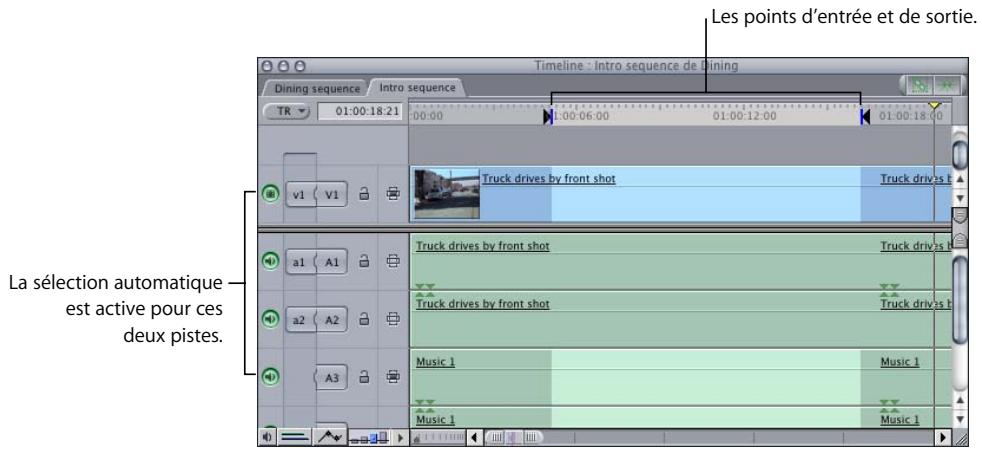APPLE FINAL CUT PRO 6 - Utilisation de la Sélection automatique pour spécifier les pistes concernées par la sélection - 1