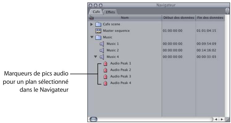 APPLE FINAL CUT PRO 6 - Pour rechercher et marquer des pics audio : - 1