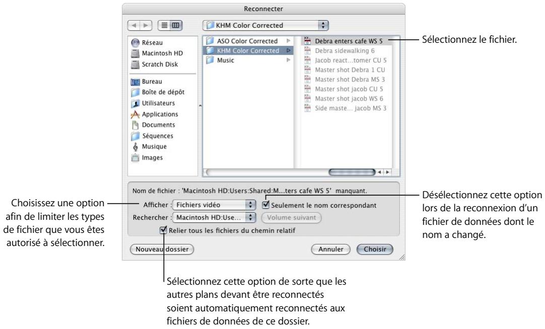 APPLE FINAL CUT PRO 6 - Pour choisir les types de plans affichés dans la zone de dialogue Reconnecter les fichiers, cliquez sur le bouton Offline, Online ou Rendu. Pour en savoir plus, consultez la section « À propos de la zone de dialogue Reconnecter les fichiers » à la page 86. - 1
