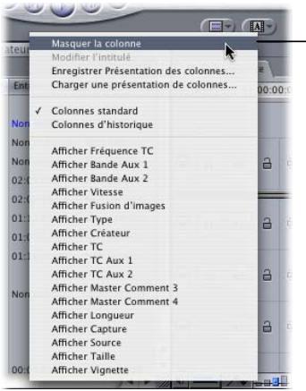 APPLE FINAL CUT PRO 6 - Pour masquer une colonne : - 1