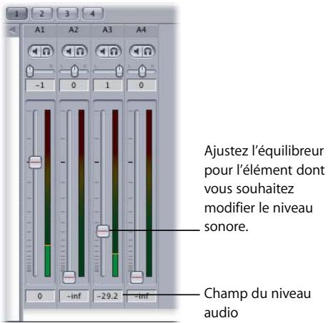 APPLE FINAL CUT PRO 6 - Pour modifier l'ensemble des niveaux audio d'un élément à l'aide d'un équilibreur : - 2