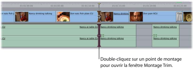 APPLE FINAL CUT PRO 6 - Pour ouvrir la fenêtre Montage Trim, effectuez l'une des opérations suivantes : - 1