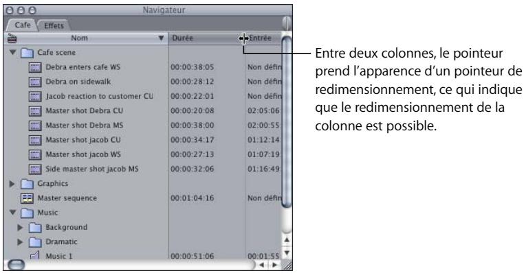 APPLE FINAL CUT PRO 6 - Pour redimensionner une colonne : - 1