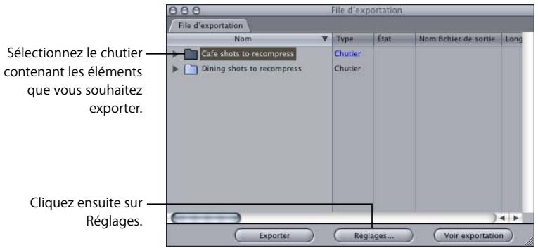APPLE FINAL CUT PRO 6 - Choix de réglages d'exportation à l'aide du bouton Réglages - 1