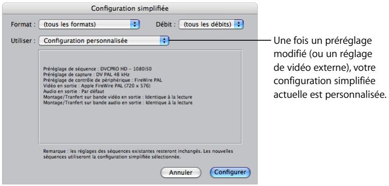 APPLE FINAL CUT PRO 6 - Pour choisir un autre préréglage pour votre configuration simplifiée actuelle : - 1