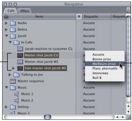 APPLE FINAL CUT PRO 6 - Pour affecter une étiquette à un plan dans le Navigateur, effectuez l'une des opérations suivantes : - 2