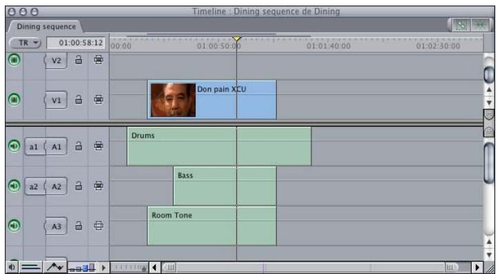 APPLE FINAL CUT PRO 6 - Pour créer un plan fusionné à partir de plusieurs plans dans la Timeline : - 1