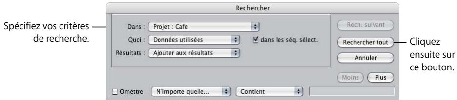 APPLE FINAL CUT PRO 6 - Pour rechercher plusieurs éléments dans le Navigateur : - 1