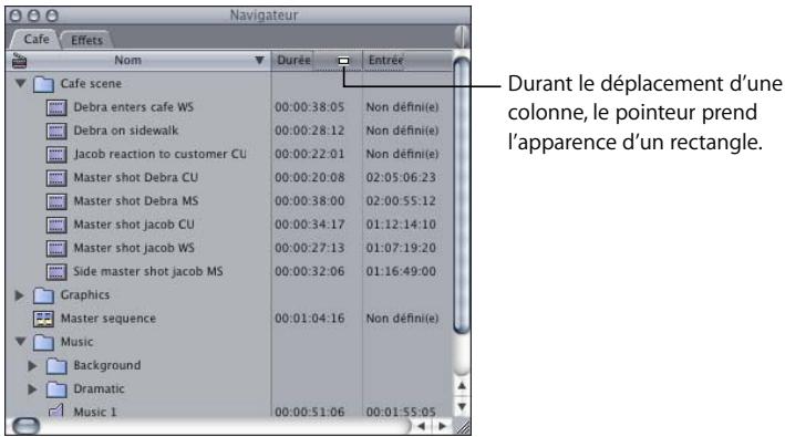 APPLE FINAL CUT PRO 6 - Pour déplacer une colonne : - 1