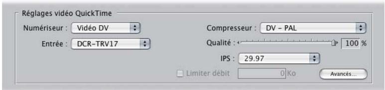 APPLE FINAL CUT PRO 6 - Réglages vidéo QuickTime pour les préréglages de capture - 1