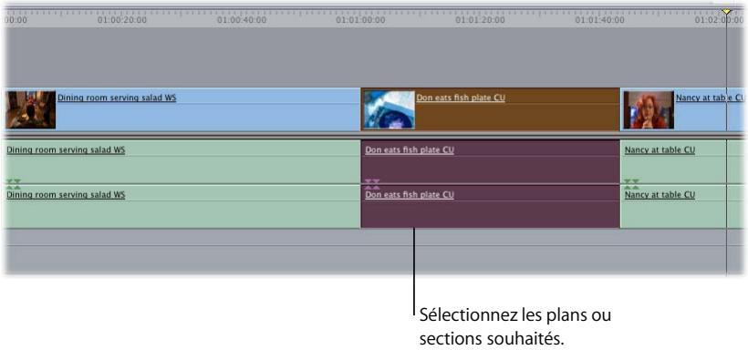 APPLE FINAL CUT PRO 6 - Pour définir des points d'entrée et de sortie en fonction de la sélection actuelle de la Timeline : - 1