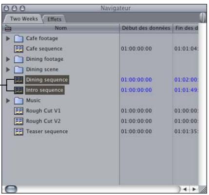 APPLE FINAL CUT PRO 6 - Dans le Navigateur, sélectionnez les séquences à copier. - 1