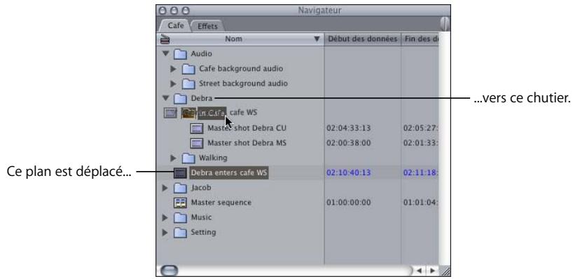 APPLE FINAL CUT PRO 6 - Pour déplacer des éléments entre des chutiers dans la présentation par liste, effectuez l'une des opérations suivantes : - 1