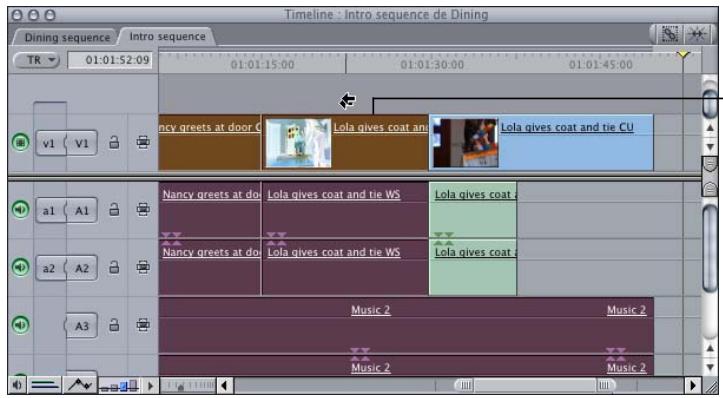 APPLE FINAL CUT PRO 6 - Pour sélectionner tous les plans de toutes les pistes en avant ou en arrière à partir du plan sélectionné : - 3