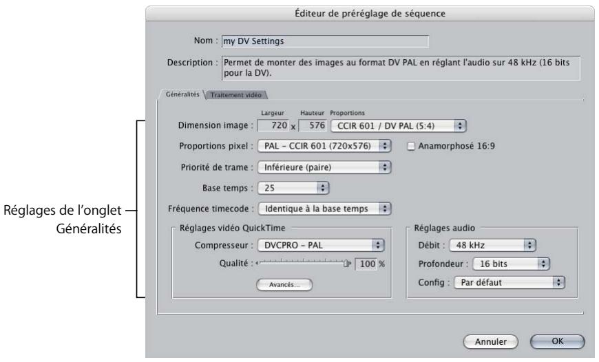 APPLE FINAL CUT PRO 6 - Pour afficher ou modifier un préréglage de séquence : - 1