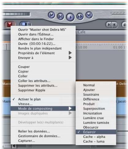 APPLE FINAL CUT PRO 6 - Pour afficher ou modifier le mode de compositing d'un plan : - 1