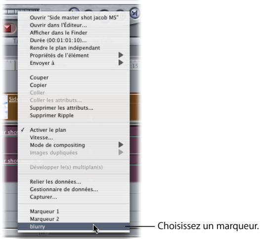 APPLE FINAL CUT PRO 6 - Pour placer la tête de lecture sur un marqueur dans le Visualiseur ou le Canevas, effectuez l'une des opérations suivantes : - 2