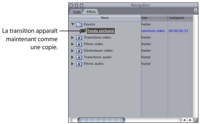 APPLE FINAL CUT PRO 6 - Pour enregistrer une transition comme favori, effectuez l'une des opérations suivantes : - 1