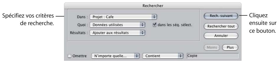 APPLE FINAL CUT PRO 6 - Pour rechercher un seul élément dans le Navigateur : - 1
