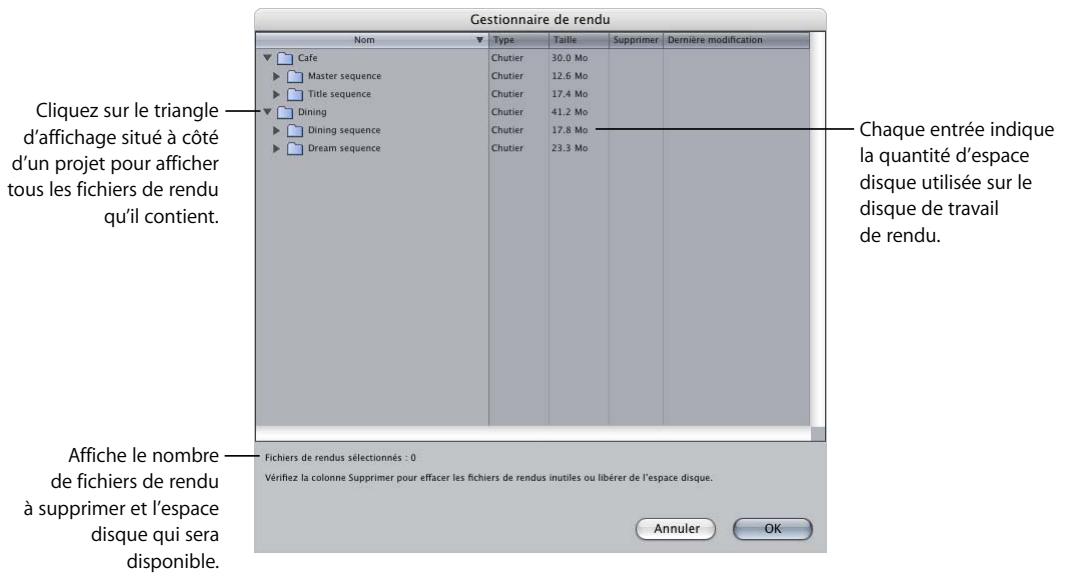 APPLE FINAL CUT PRO 6 - Pour supprimer des fichiers de rendu : - 1