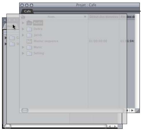 APPLE FINAL CUT PRO 6 - Pour transformer un chutier ouvert dans sa propre fenêtre en un onglet du Navigateur : - 1