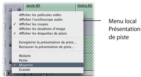 APPLE FINAL CUT PRO 6 - Pour modifier les options d'affichage de la Timeline via le menu local Présentation de piste : - 2