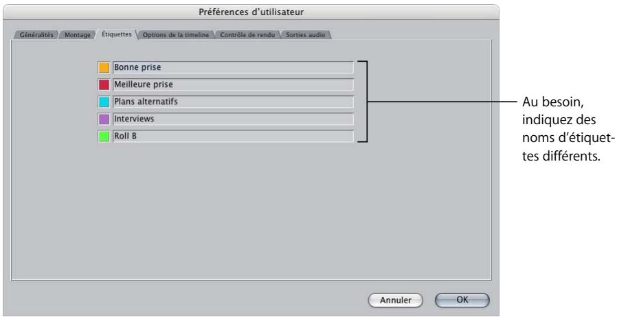 APPLE FINAL CUT PRO 6 - Pour changer les noms des étiquettes : - 1