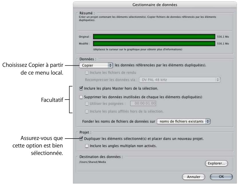APPLE FINAL CUT PRO 6 - Exemple : duplication d'une partie d'une séquence et de ses fichiers de données - 2