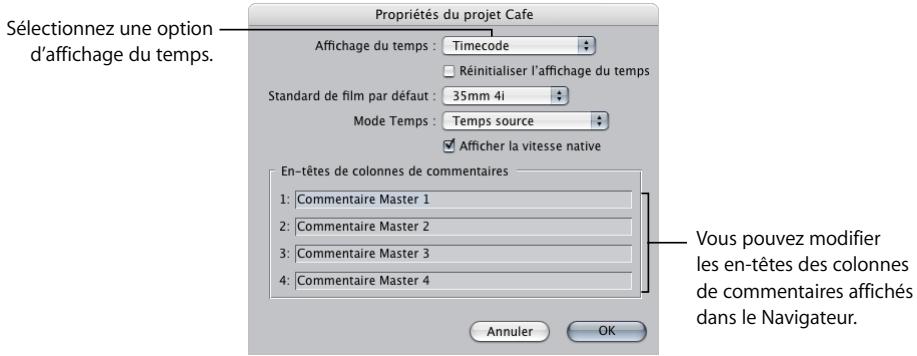 APPLE FINAL CUT PRO 6 - Pour consulter ou modifier les propriétés d'un projet : - 1