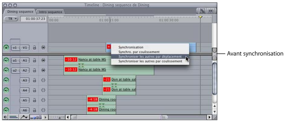 APPLE FINAL CUT PRO 6 - Pour synchroniser tous les éléments de plan désynchronisés sur l'élément d'ancrage : - 1