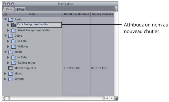 APPLE FINAL CUT PRO 6 - Pour ajouter une nouveau chutier à un projet : - 1