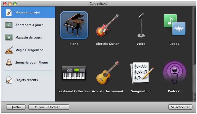 APPLE GARAGEBAND - Pour créer un nouveau projet musical : - 1