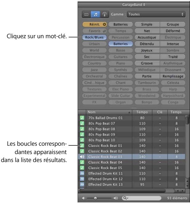 APPLE GARAGEBAND - Recherche de boucles en présentation par boutons - 1