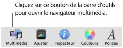 Cliquez sur ce bouton de la barre d'outils pour ouvrir le navigateur multimédia. Multimédia Ajuster Inspecteur couleurs Polices