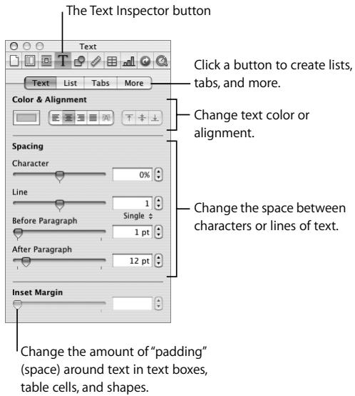 APPLE IWORK 08 - To open the Text Inspector: - 1