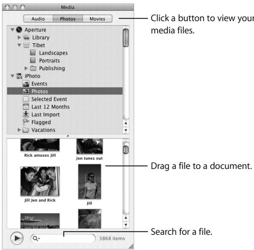 APPLE IWORK 08 - To open the Media Browser: - 1