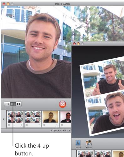 Photo Booth Click the 4-up button. 32 photos and 1 mi Email iPhoto