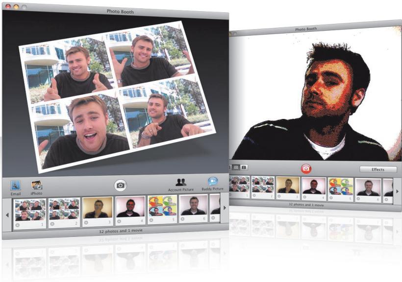Photo Booth Email iPhoto Account Picture Buddy Picture 32 photos and 1 movie 32 photos and 1 movie Effects