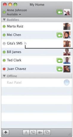 My Home Anne Johnson Available Buddies Marta Ruiz Mei Chen Gita's SMS Bill James Ted Clark Juan Chavez Offline Ravi Patel
