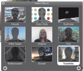Video Effects Clouds Color Dots Earthrise Effel Tower Original Fish Roller coaster Sunset Yosemite