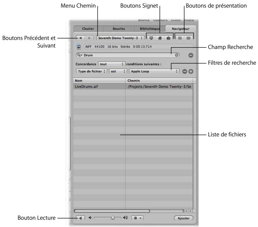 APPLE LOGIC EXPRESS 8 - Pour ajouter d'autres types de fichiers audio avec le navigateur : - 1
