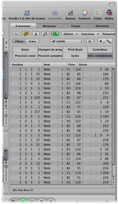 APPLE LOGIC PRO 8 - Pour ouvrir ou fermer la liste des événements : - 1