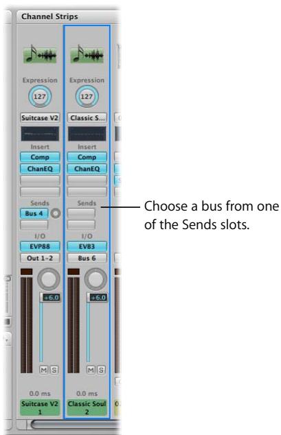 APPLE MAINSTAGE - To send a channel strip signal to a bus: - 1