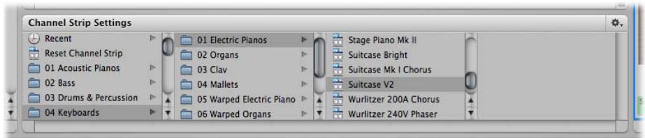 APPLE MAINSTAGE - To choose a channel strip setting from the Channel Strip Settings browser: - 1